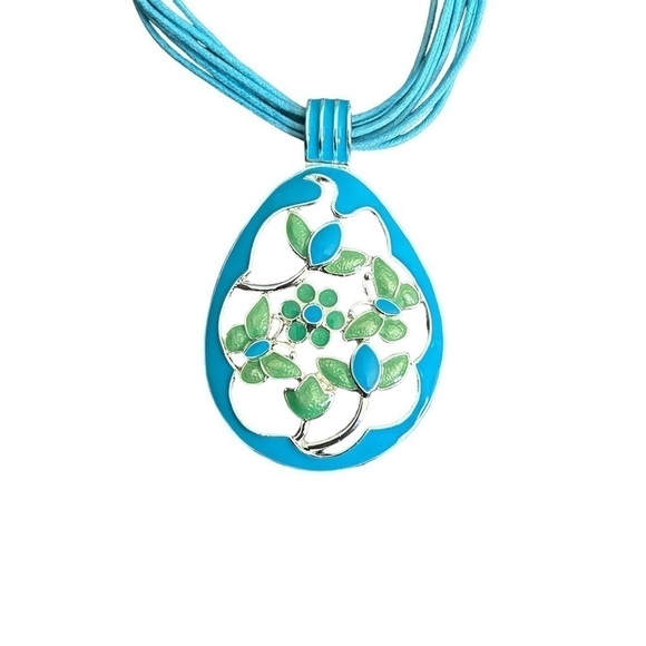 Stephan & Co. Turquoise Blue and Green Pendant Necklace of Butterflies & Flowers - Picture 4 of 10
